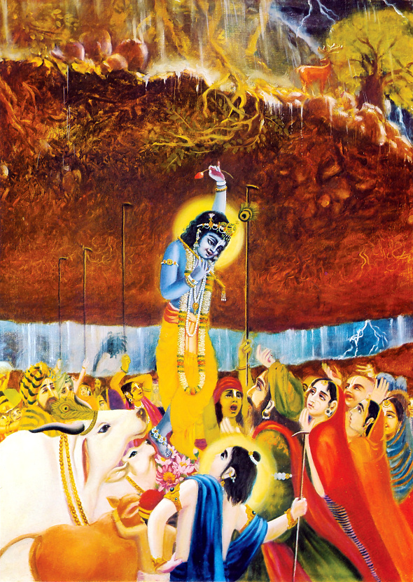Lord Kṛṣṇa immediately picked up Govardhana Hill with one hand